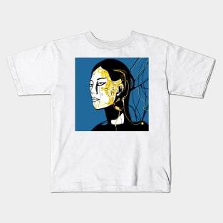 techno girl in ecopop gold wire future art Kids T-Shirt